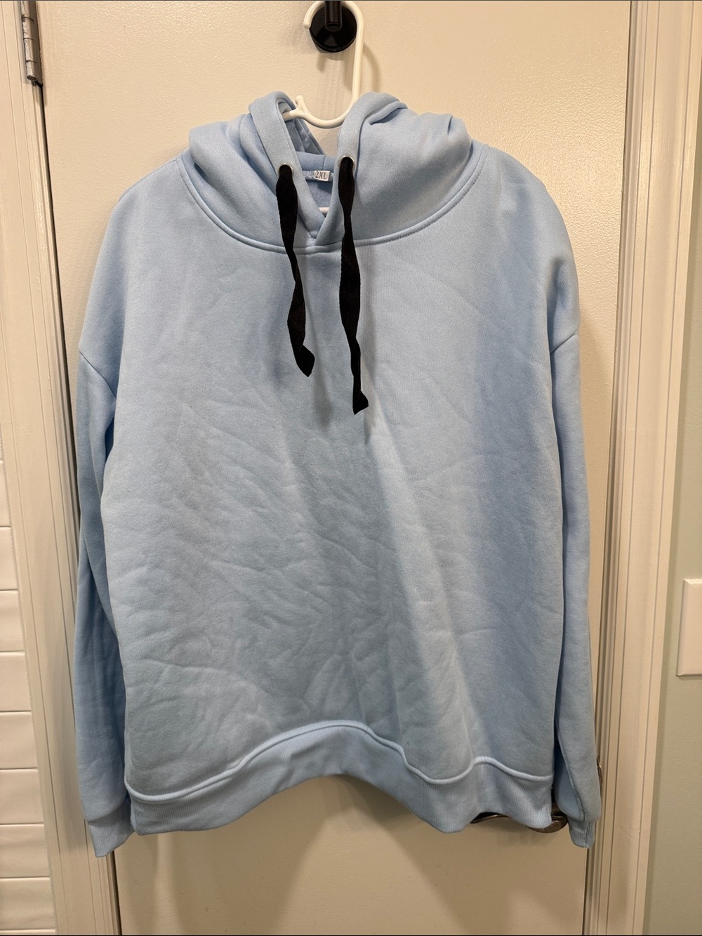 Women's Light Blue Pullover Hoodie with Black Drawstrings